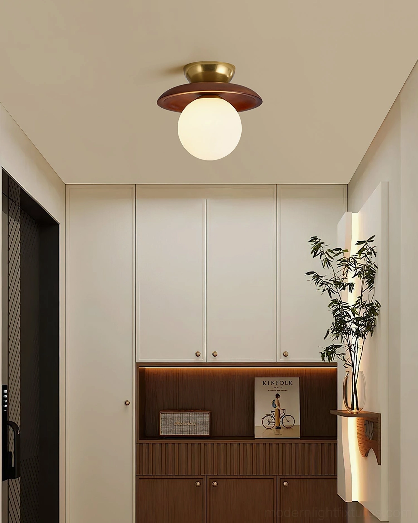 Radiora modern ceiling lamp installed in residential entryway hallway, warm ambient lighting