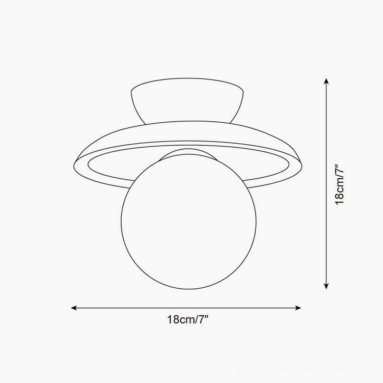 Technical schematic drawing of Radiora globe ceiling light showing 18cm diameter and height dimensions
