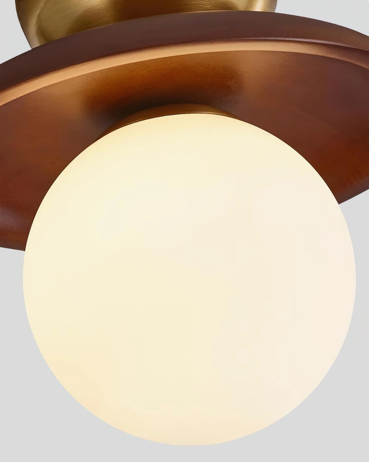 Radiora mid-century modern semi-flush ceiling light fixture with wood and brass accents, design perspective