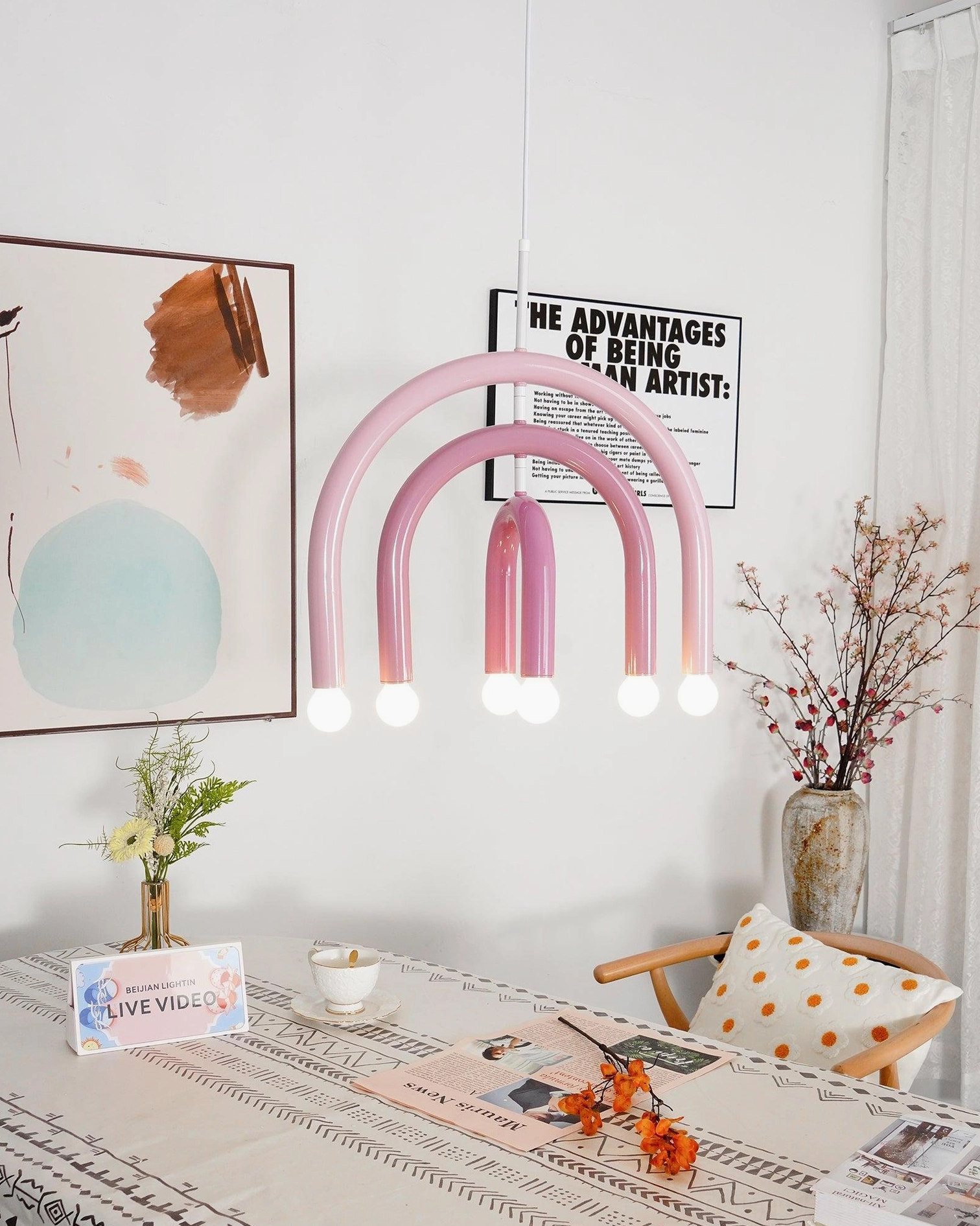 Rainbow arc pendant light with curved tube design architectural lighting fixture