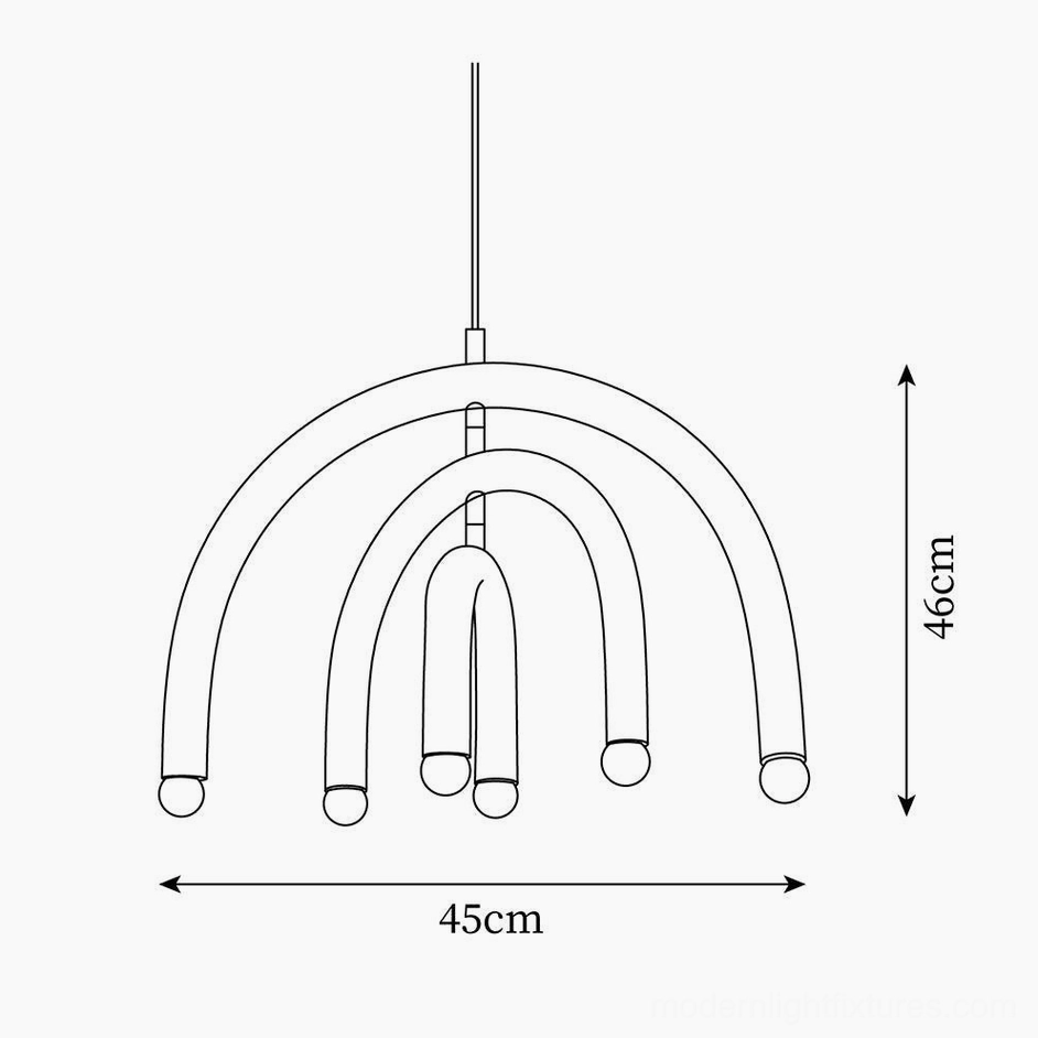 Technical specification drawing of rainbow arc pendant light showing dimensions and measurements