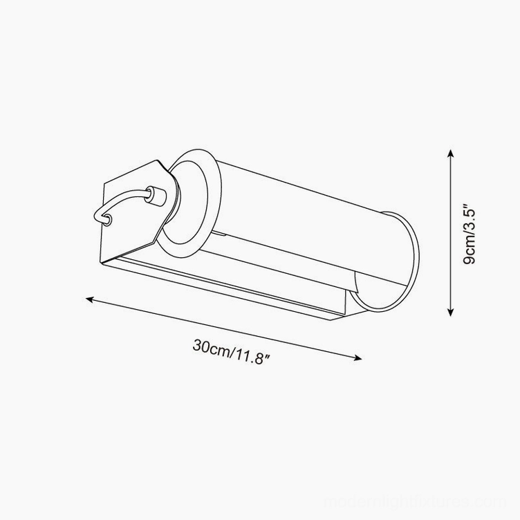 Rainbow arc wall lamp technical specification diagram showing 30cm and 11.8 inch size measurements with orthographic top-down view