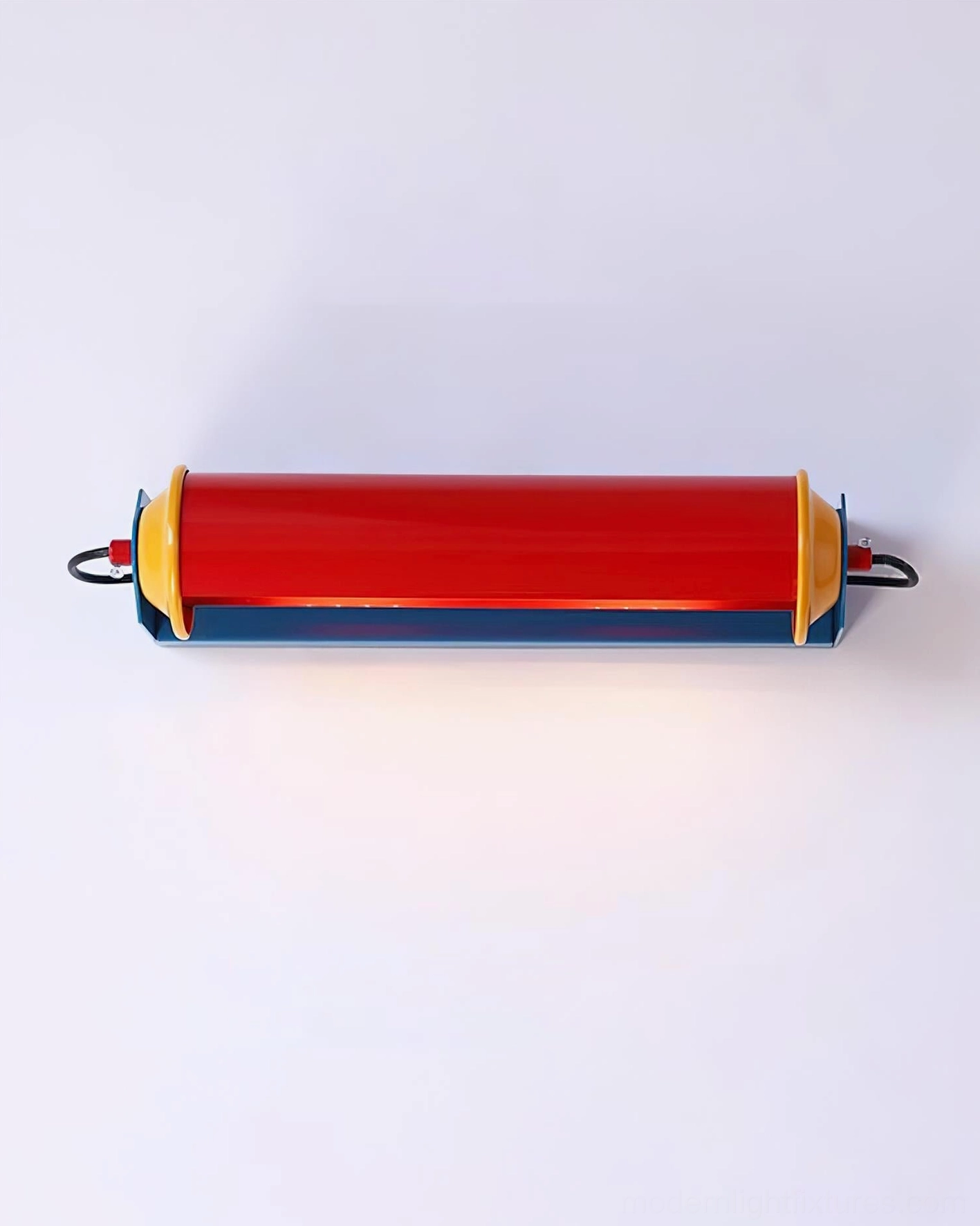 Contemporary rainbow arc wall sconce direct frontal view displaying dual power ports and uniform tri-color geometric composition