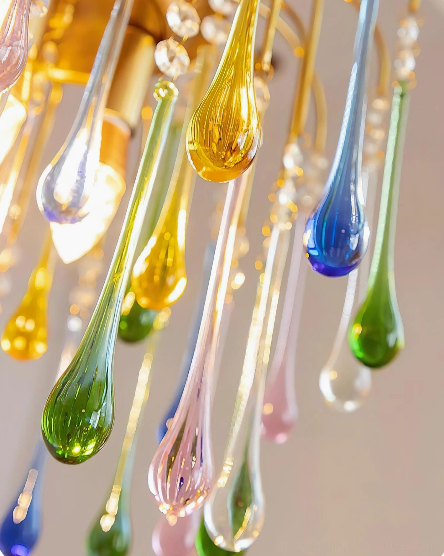 Rainlight handblown glass chandelier front flat view showing complete fixture design and proportions