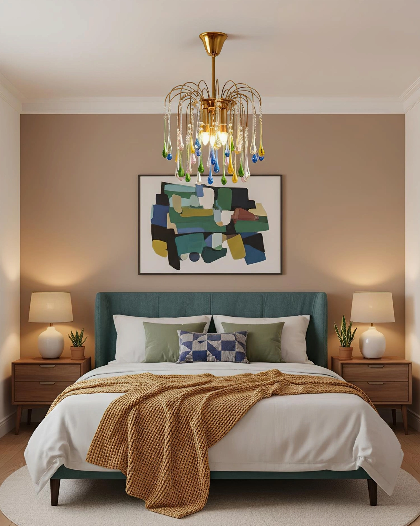 Rainlight chandelier sculptural form artistic close-up of brass frame and suspended glass droplets assembly
