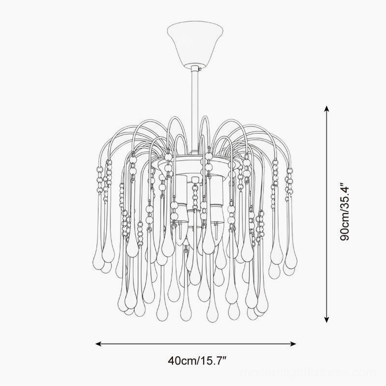 Rainlight chandelier technical design drawing orthographic specifications 40cm width 90cm height