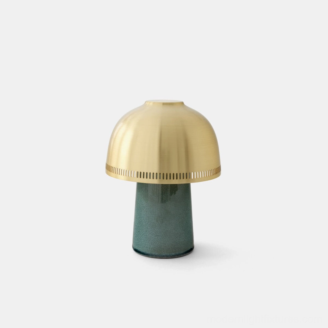 Raku ceramic table lamp brushed brass dome shade gold and blue crackle finish handcrafted pottery