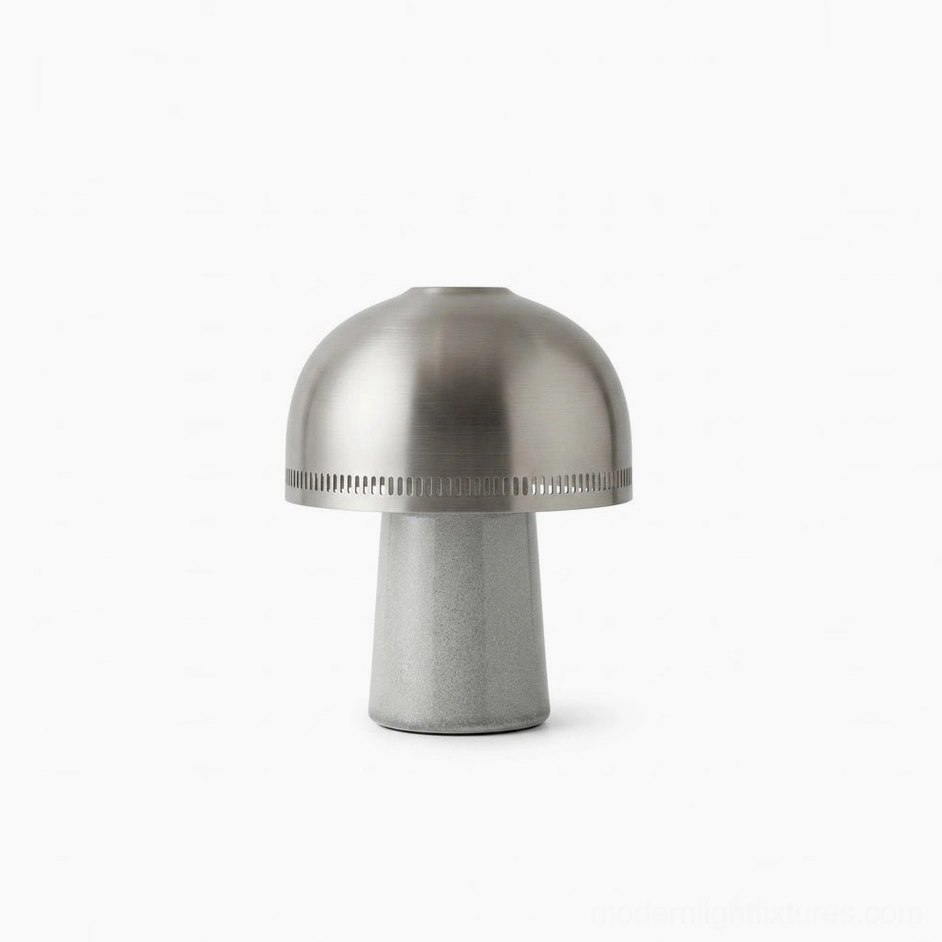 Raku mushroom table lamp matte silver metal finish minimalist nordic style handcrafted ceramic
