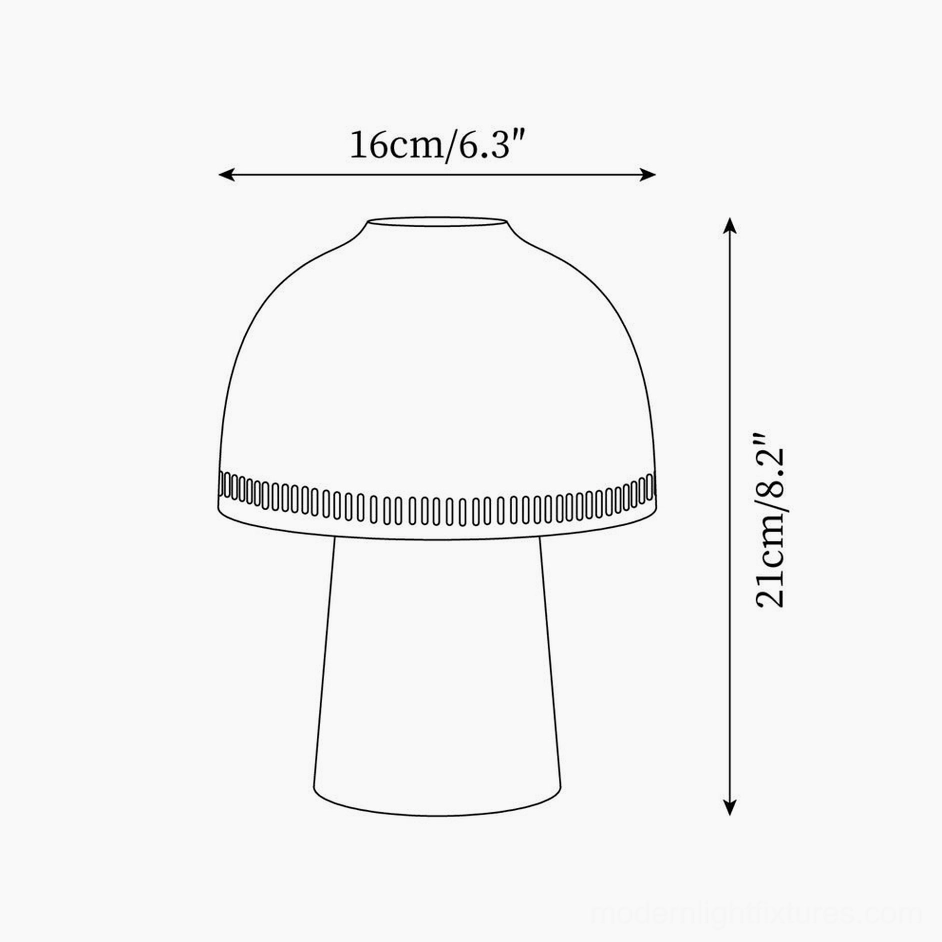 Raku ceramic table lamp technical specifications 16cm diameter 21cm height product dimension schematic