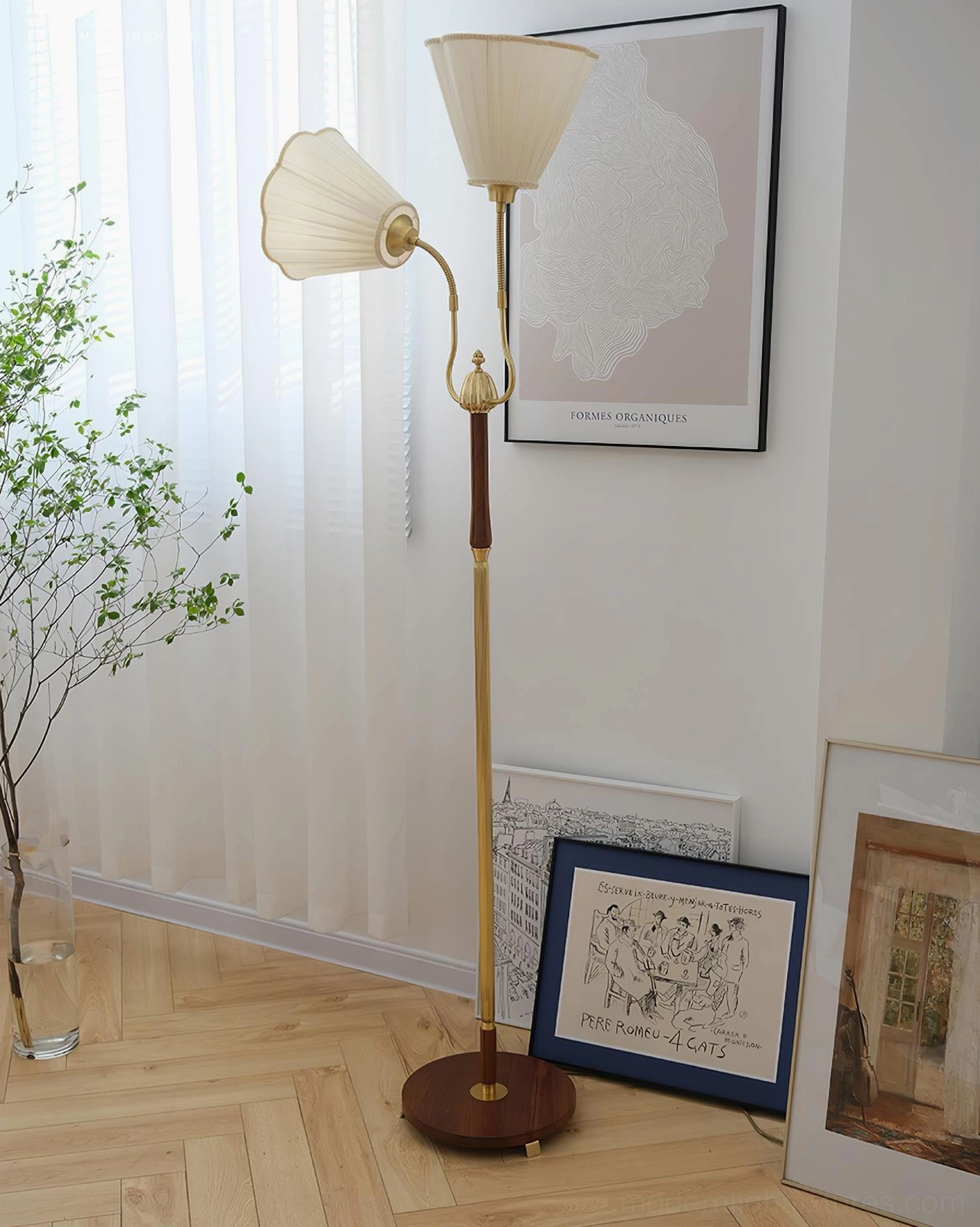Ramira dual-head modern floor lamp with adjustable shade angles for customized light direction