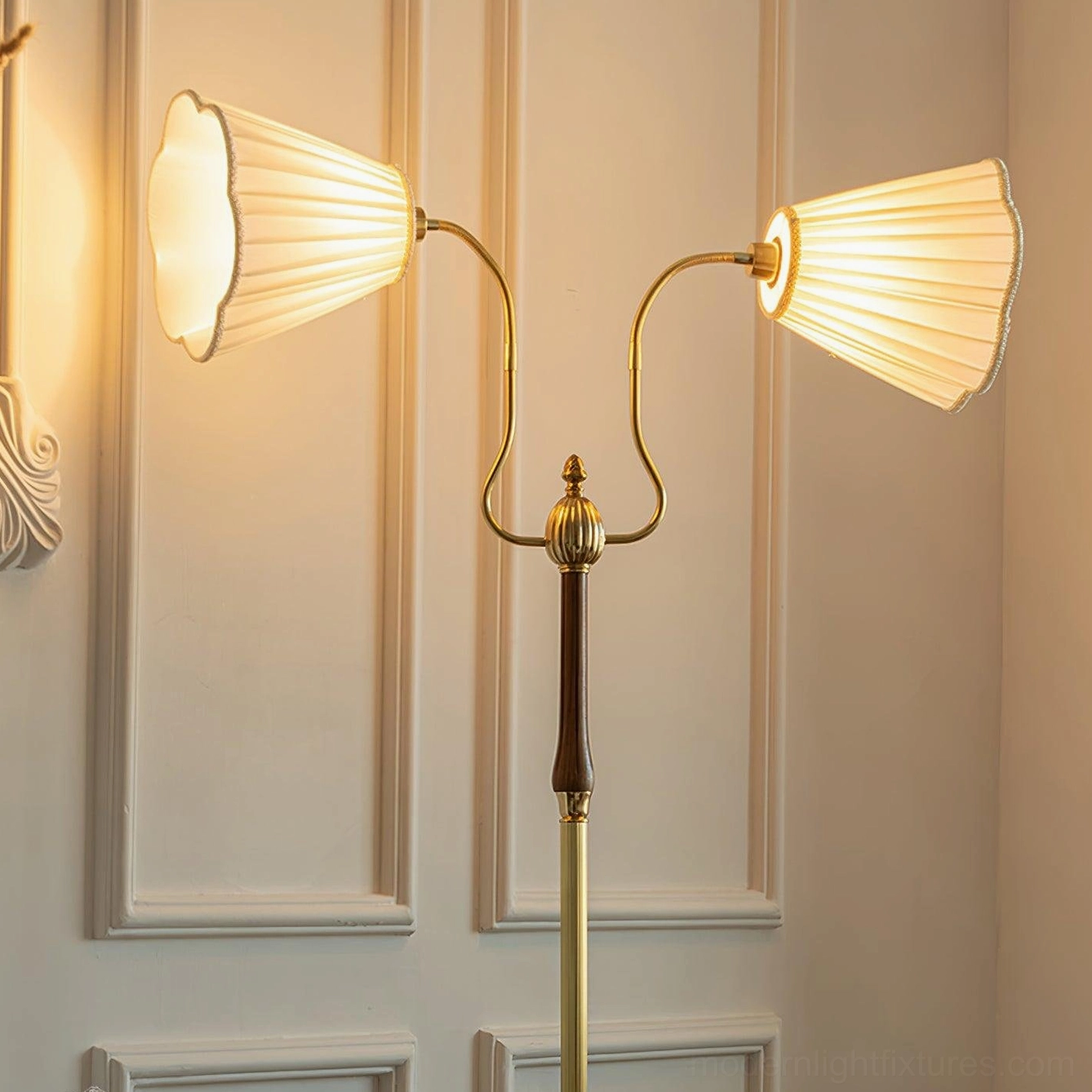 Ramira mid-century modern floor lamp in transitional interior design setting with contemporary furniture