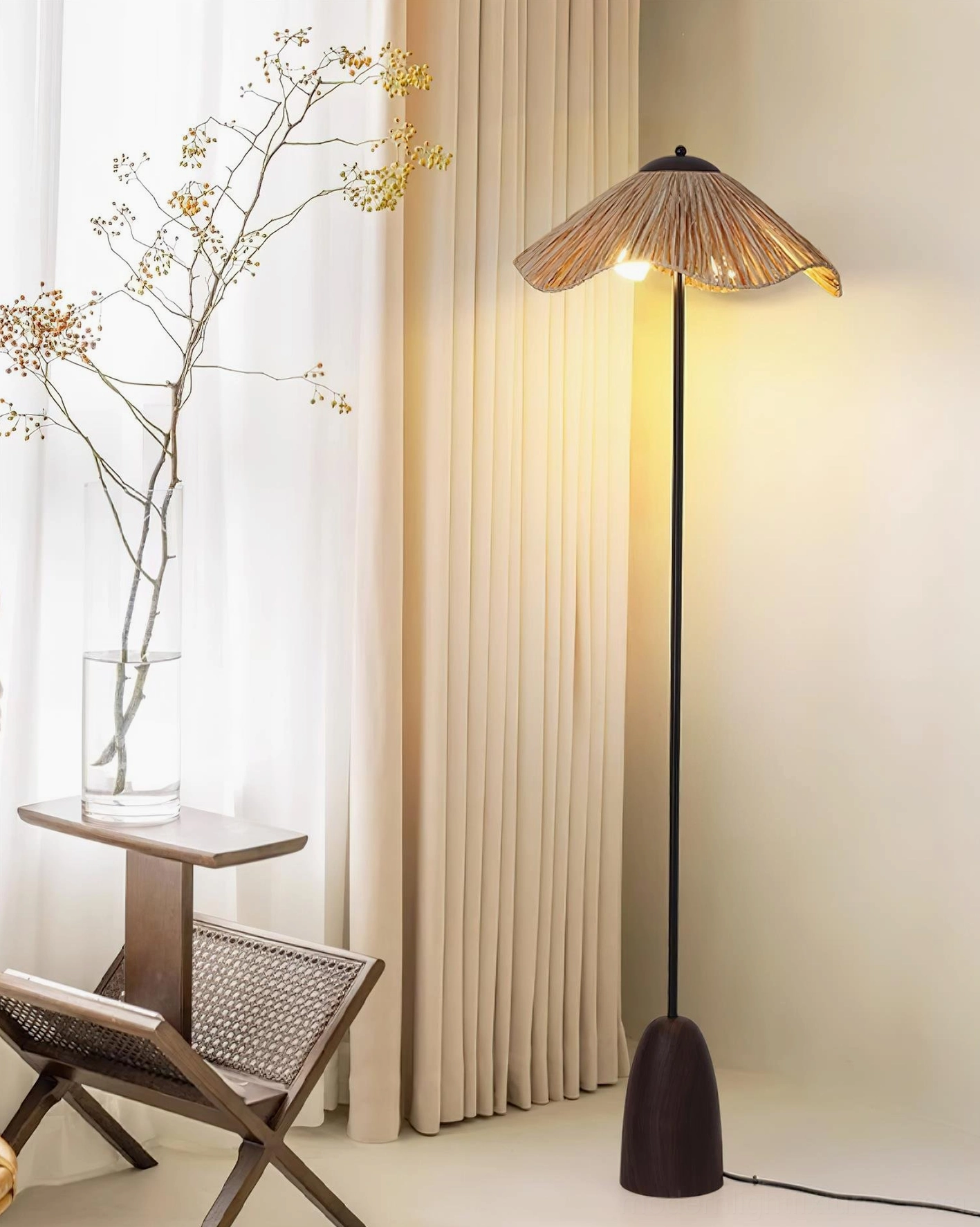 Rania floor lamp in modern minimalist interior setting with neutral color palette and clean lines