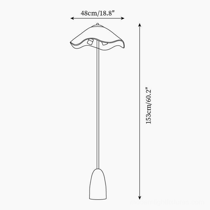 Rania floor lamp technical schematic and dimensions specifications chart