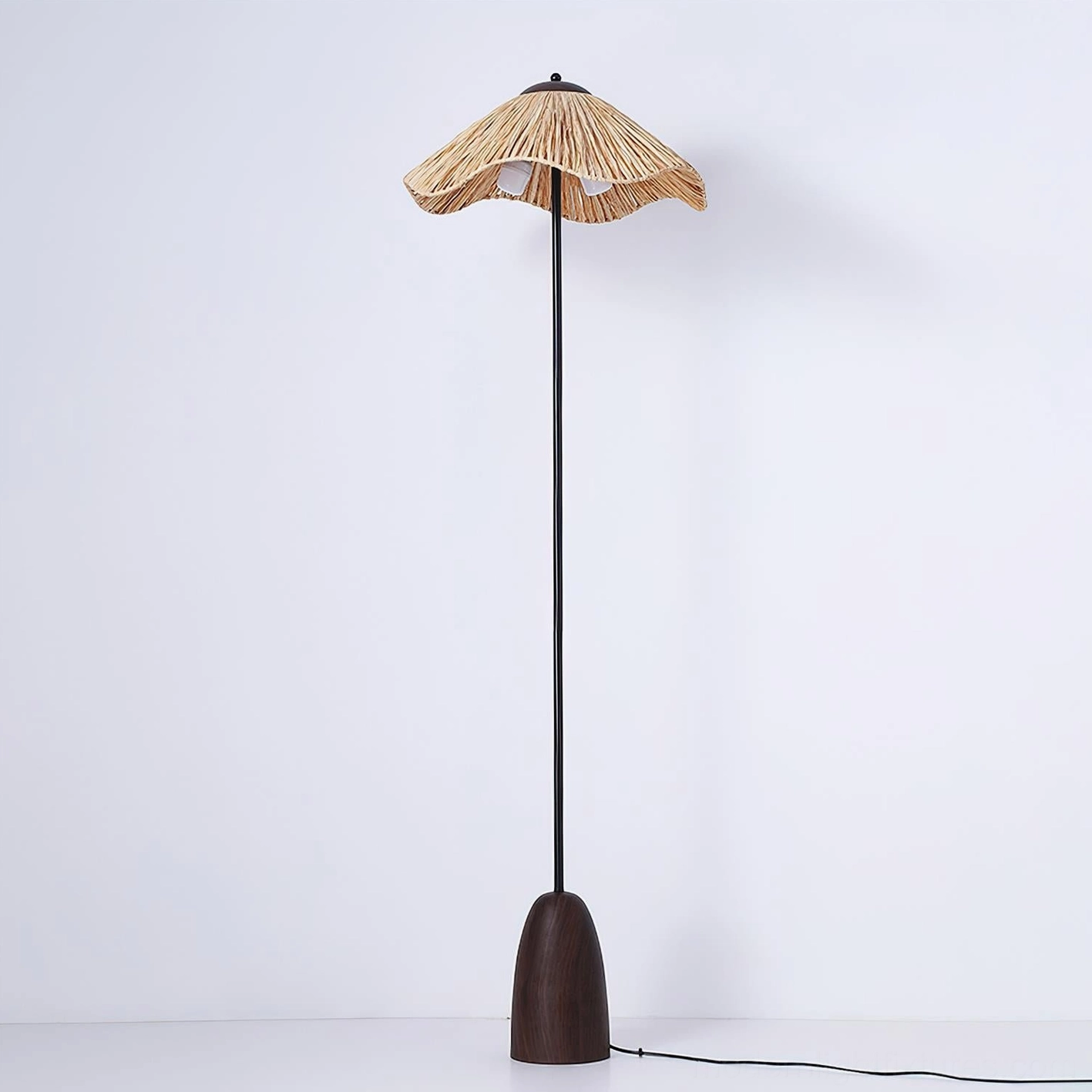 Rania floor lamp with walnut wood base and black metal frame contemporary design aesthetic