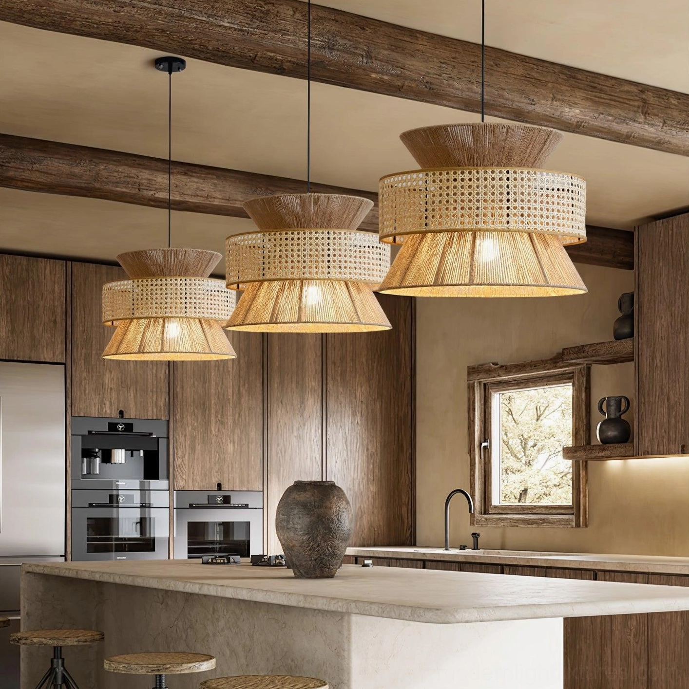 Eco-conscious rattan bamboo pendant light promoting sustainable home decor and renewable materials