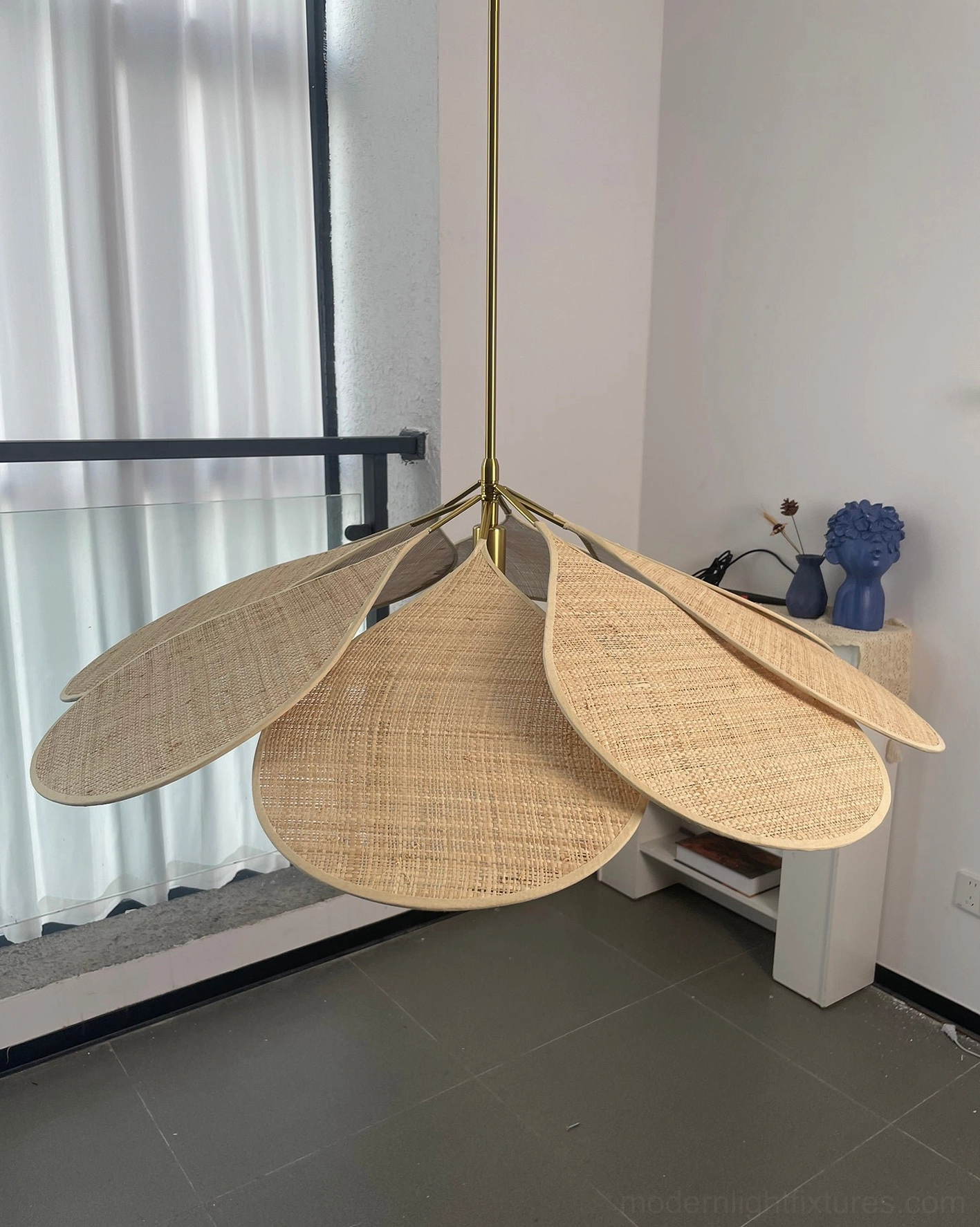 Rattan bloom pendant light 100cm size specifications and dimensional comparison chart