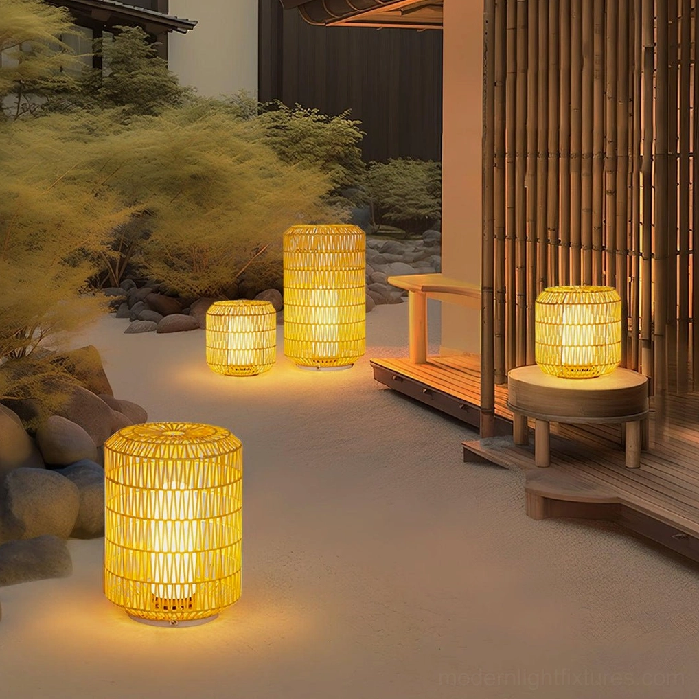 Solar and wired power source options for rattan outdoor table lamp eco-friendly flexible