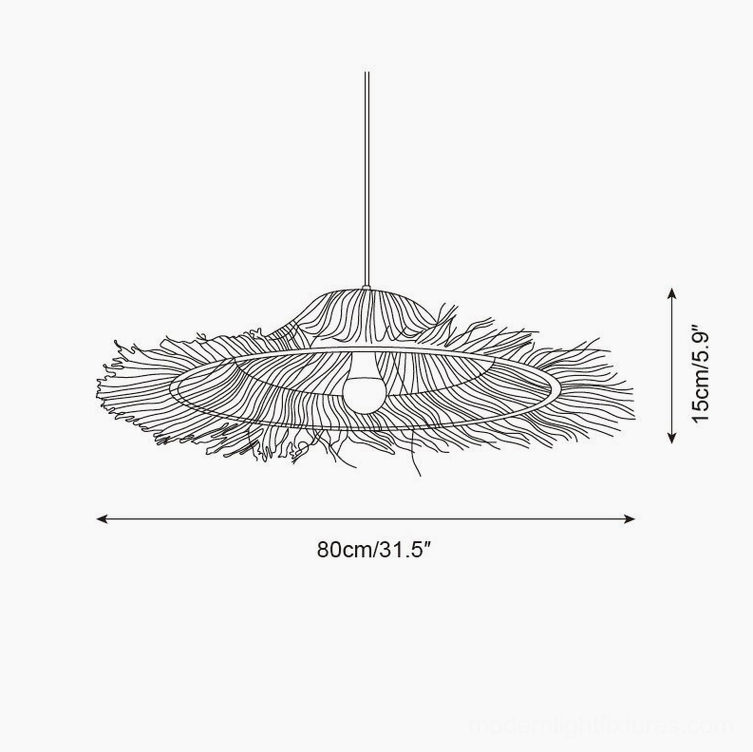 Technical specification diagram of 80cm diameter rattan pendant light, orthographic front view with full dimension specifications