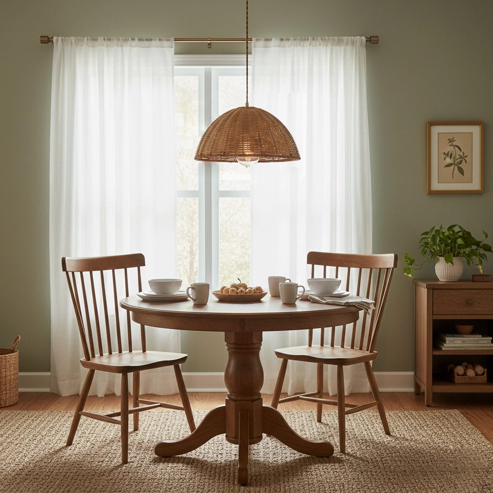 Rattan pendant light installed with dimmer control creating customizable ambient lighting for living spaces