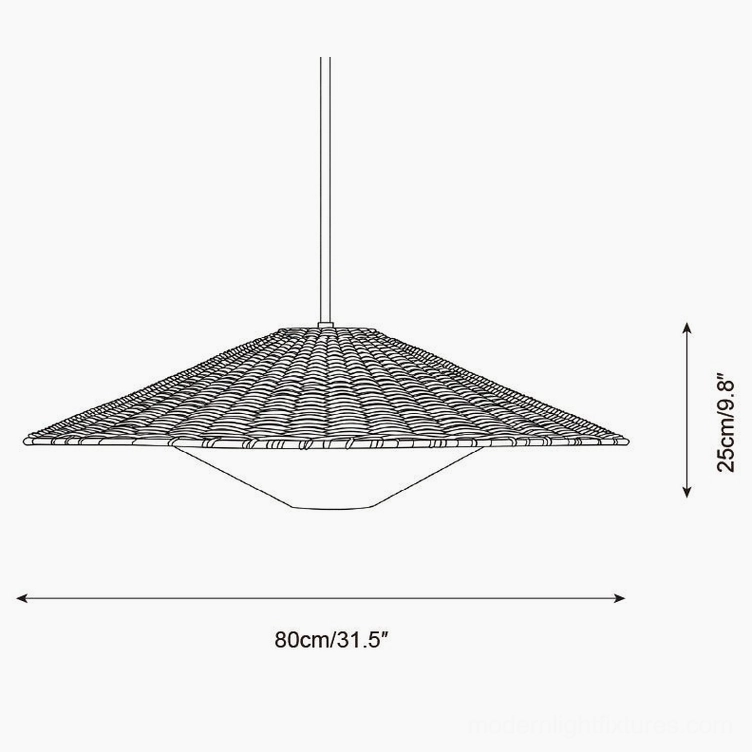 Technical schematic line drawing of 80cm diameter rattan woven pendant lamp with complete size reference and measurement specifications
