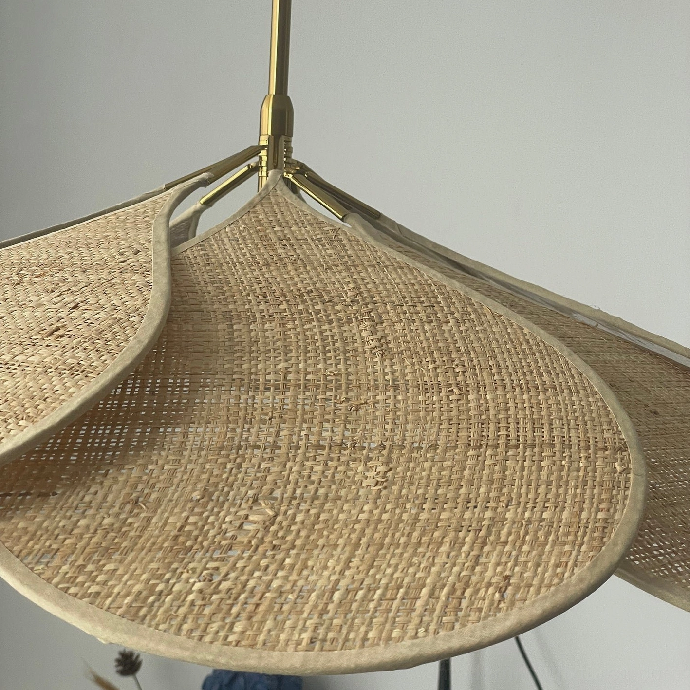 Rattan woven pendant lamp installation guide showing hanging height and room clearance