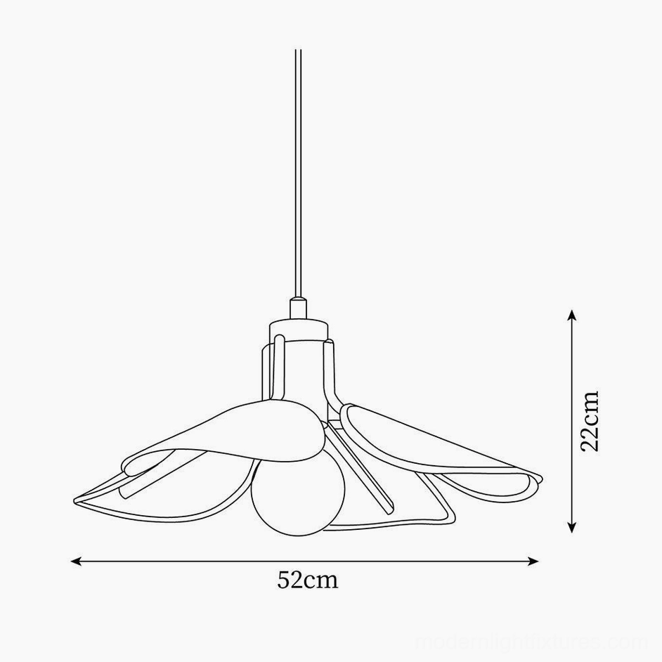 Technical specification drawing of rattan pendant lamp showing dimensions 52cm diameter by 22cm height