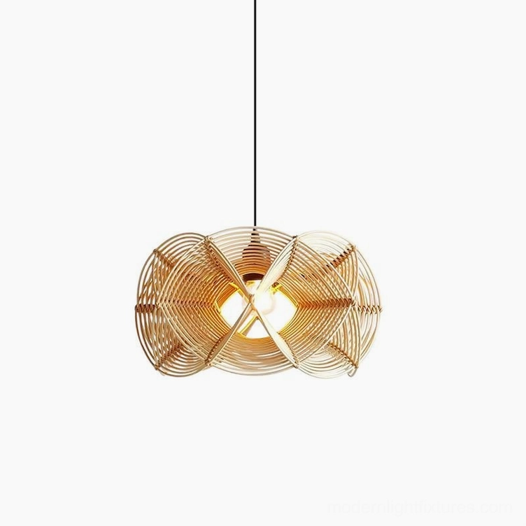 Natural rattan pendant light 55cm diameter showing complete product design with dimmable socket capability