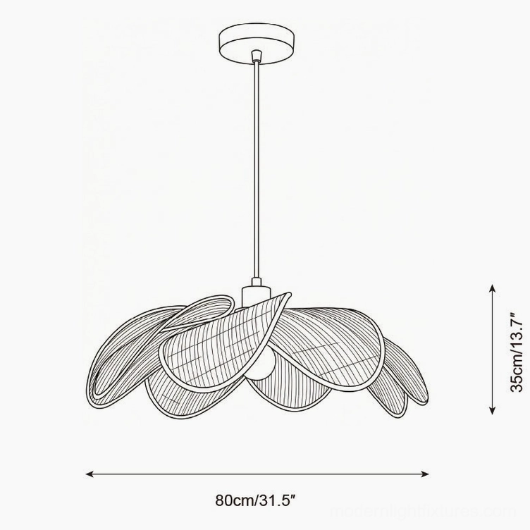 Rattan pendant light technical dimension drawing, size 80cm width 31.5 inches orthographic view