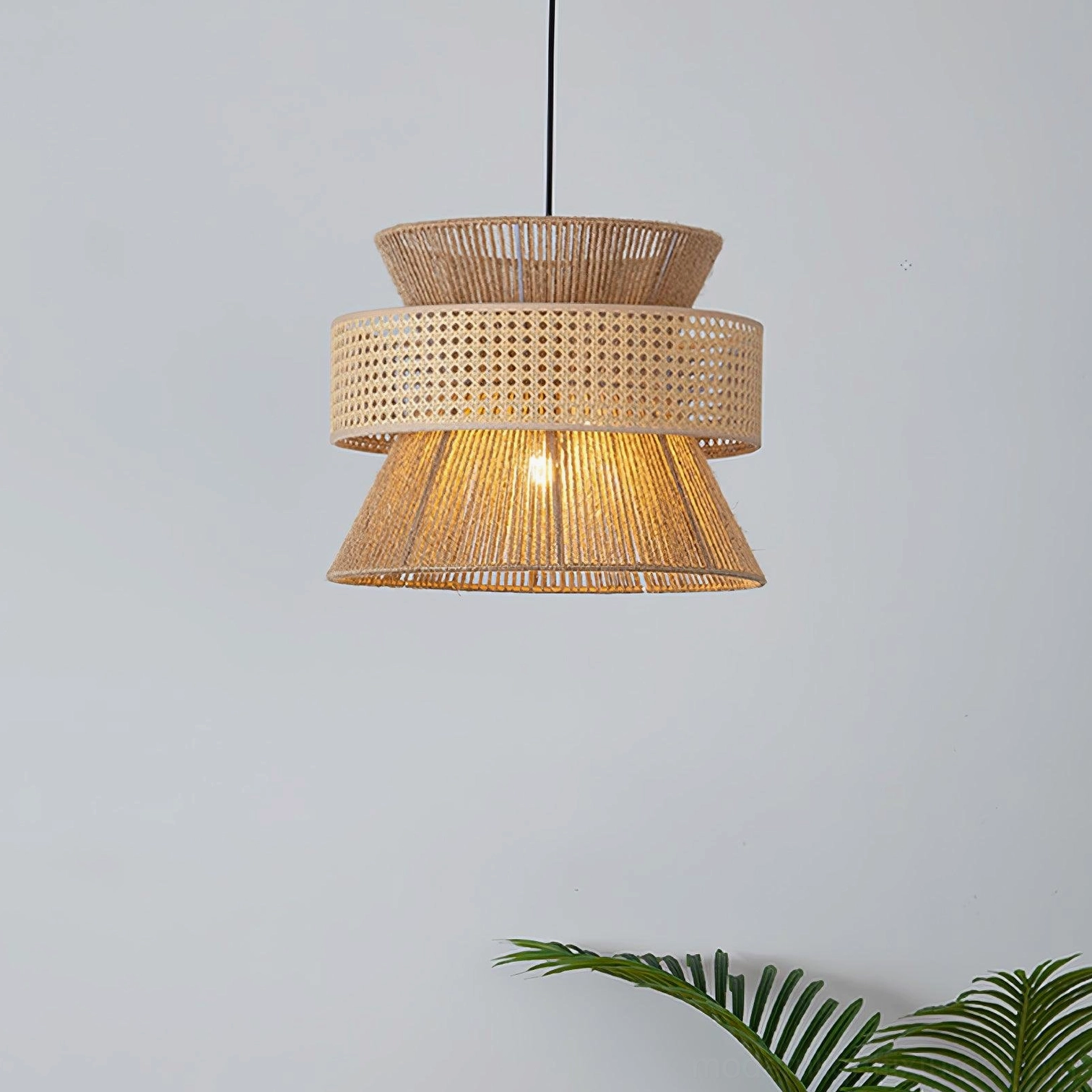 Rattan pendant light with adjustable cord showing installation flexibility and mounting compatibility
