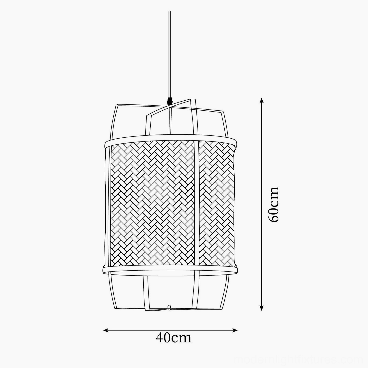 Rattan pendant light technical drawing and dimension specifications