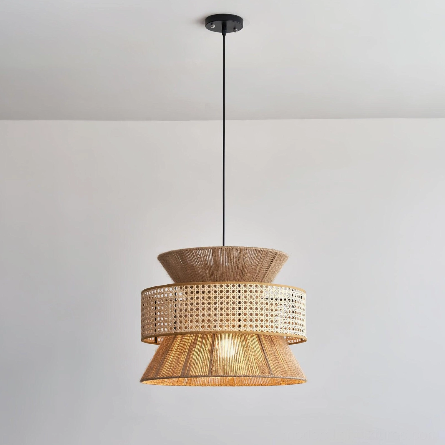Natural rattan bamboo pendant light with natural bamboo frame dual-tone option