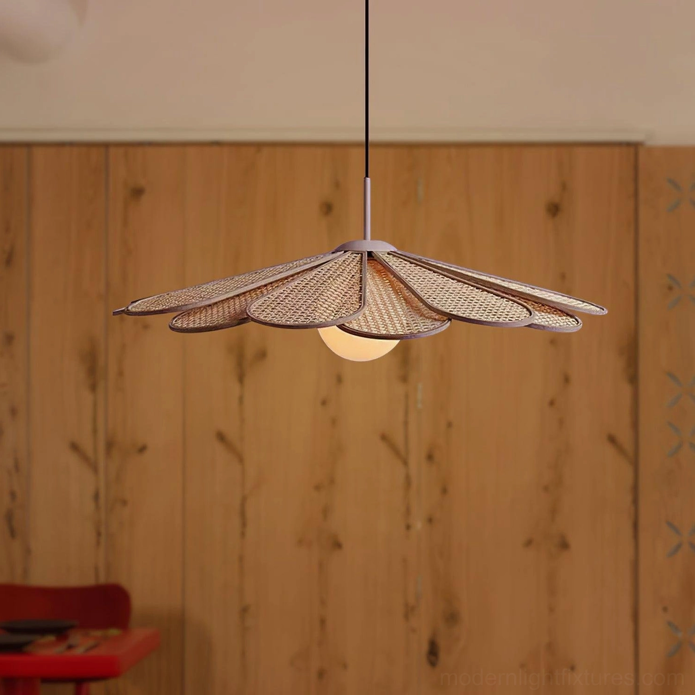 Tropicana rattan pendant light size comparison showing multiple diameter options in studio setting