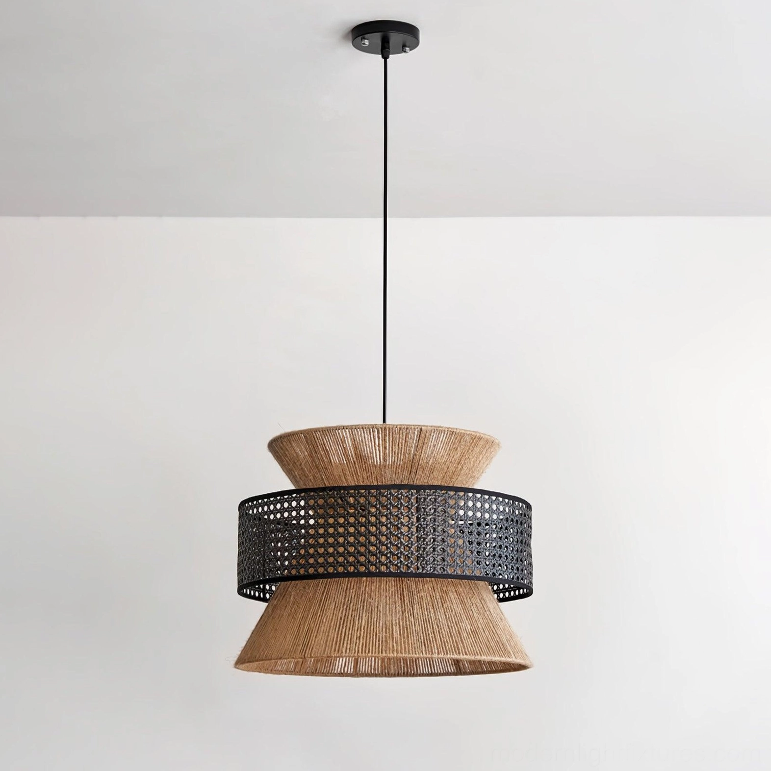 Rattan bamboo pendant light with sloped ceiling compatible mounting and hardware specifications