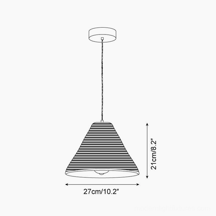 Technical drawing of Model A conical rattan pendant lamp showing 27cm diameter and 21cm height specifications