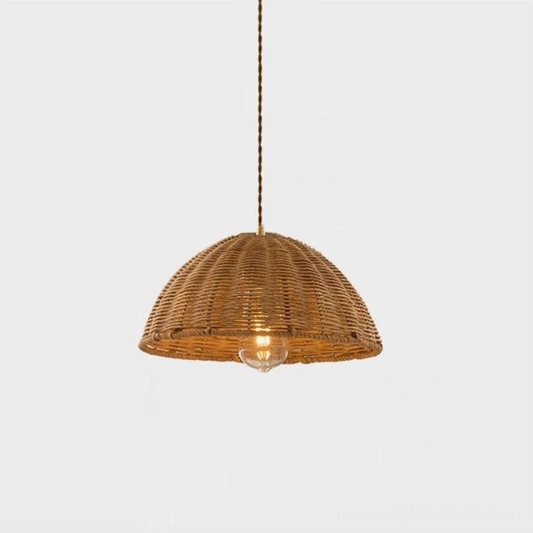Statement-sized rattan pendant light Model B 40cm creating dramatic lighting focal point above dining island