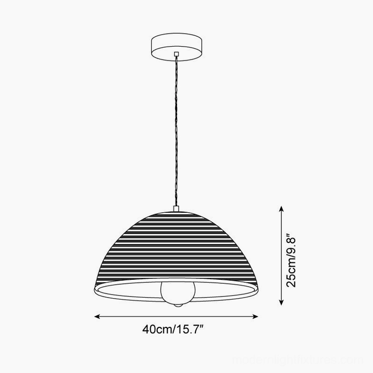 Technical drawing of Model B hemispherical rattan pendant lamp showing 40cm diameter and 25cm height specifications