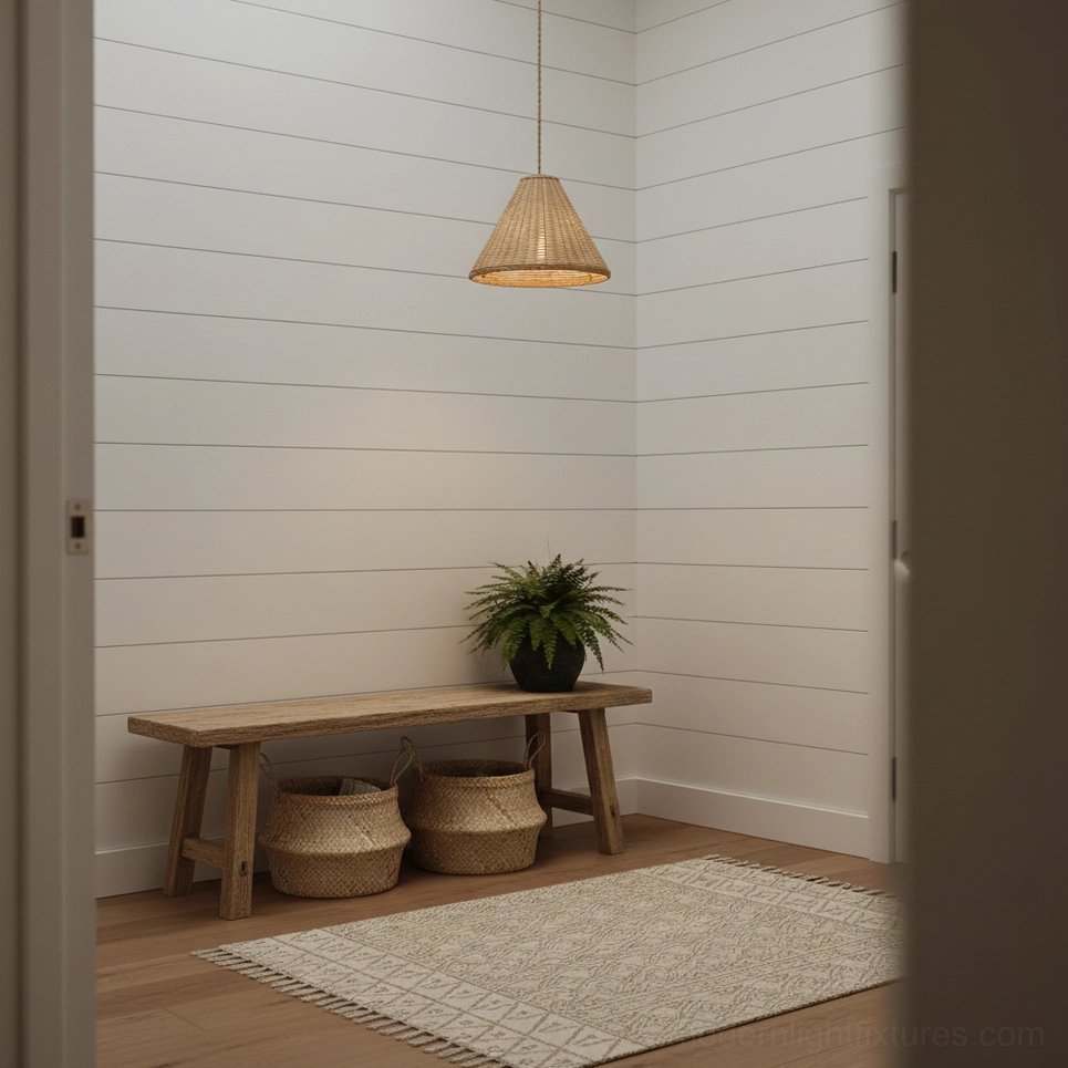 Natural rattan pendant lamp showcasing organic weave texture and warm honey-brown finish detail