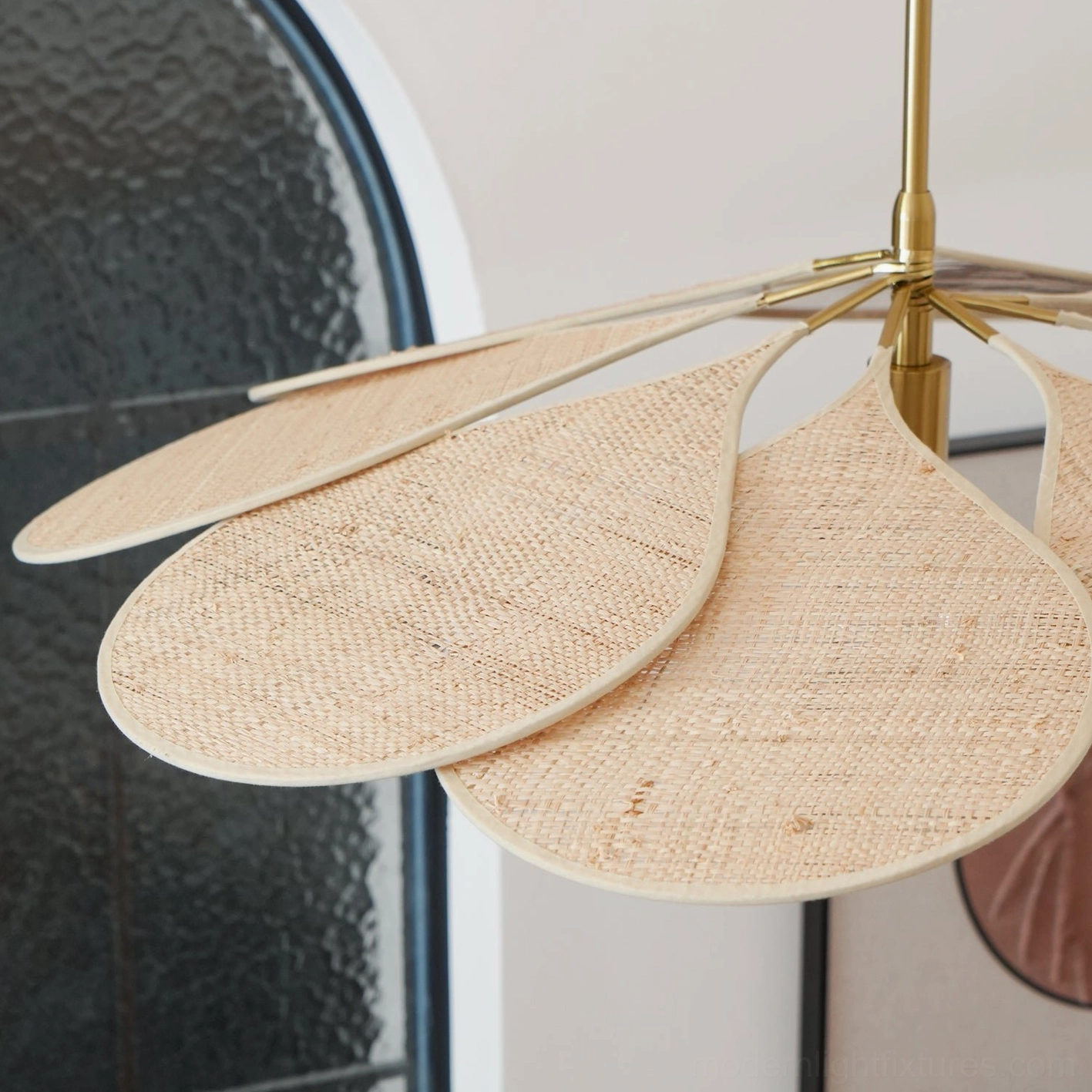 Rattan petal pendant lighting fixture for kitchen island and dining room applications