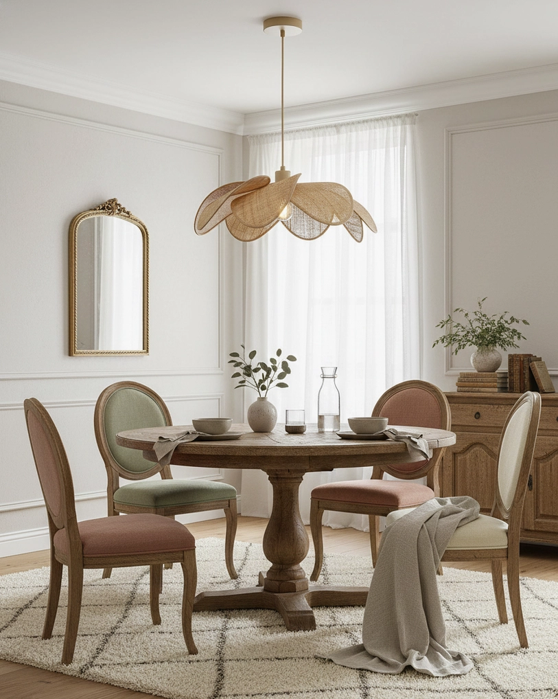 Handwoven rattan petal pendant lamp showcasing organic sculptural form and natural material craftsmanship