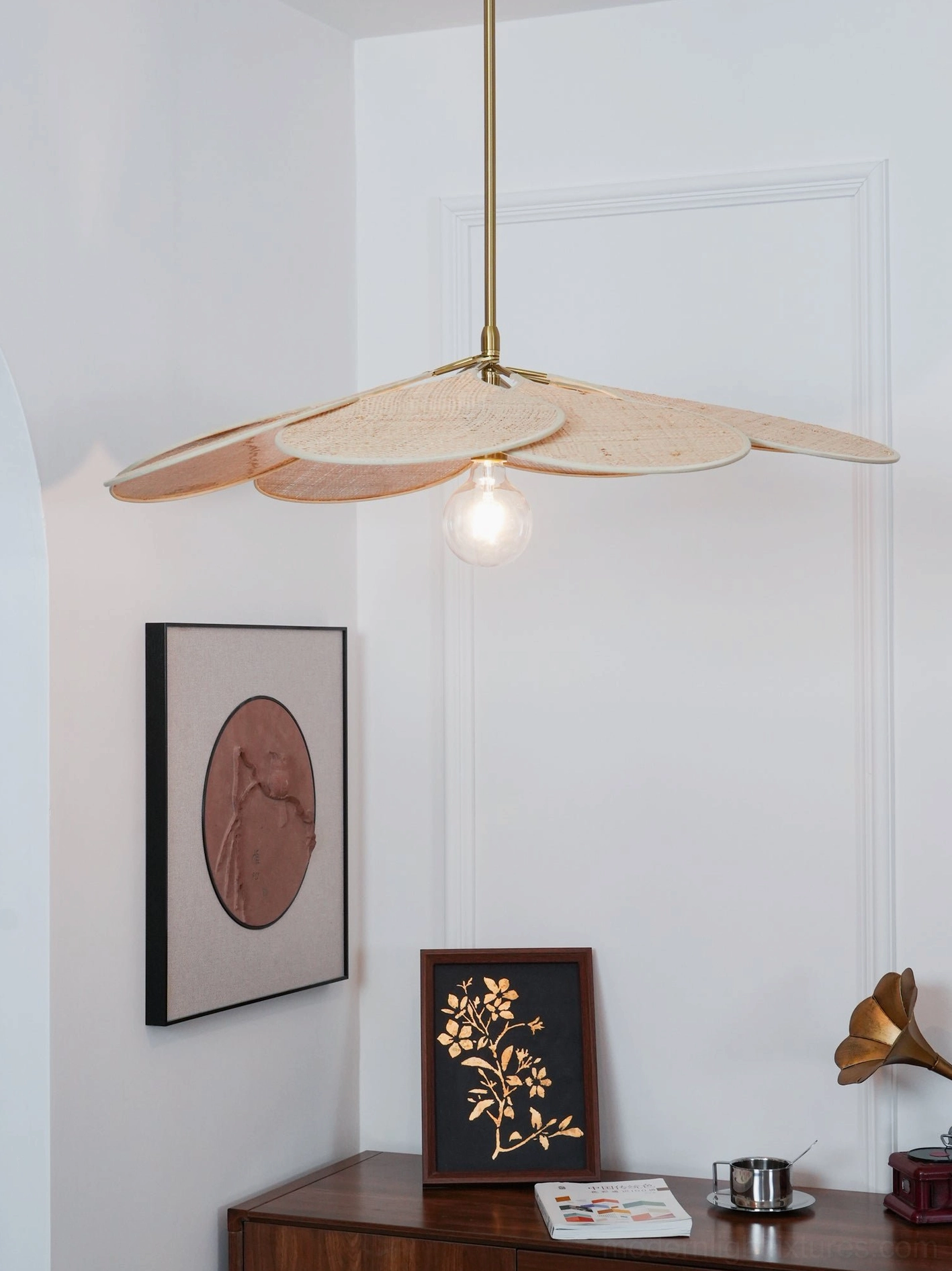 Rattan petal pendant lamp offering soft diffused illumination for dining and relaxation spaces