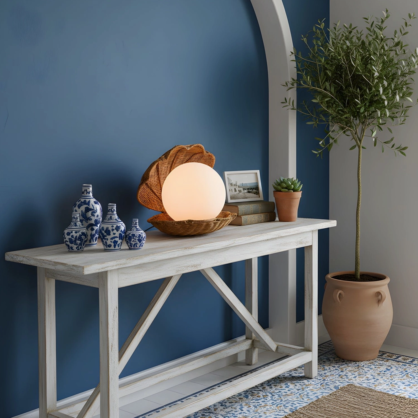 Artisan rattan seashell table lamp bohemian coastal design focal point