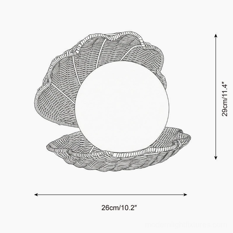 Seashell table lamp dimensions and specifications technical illustration