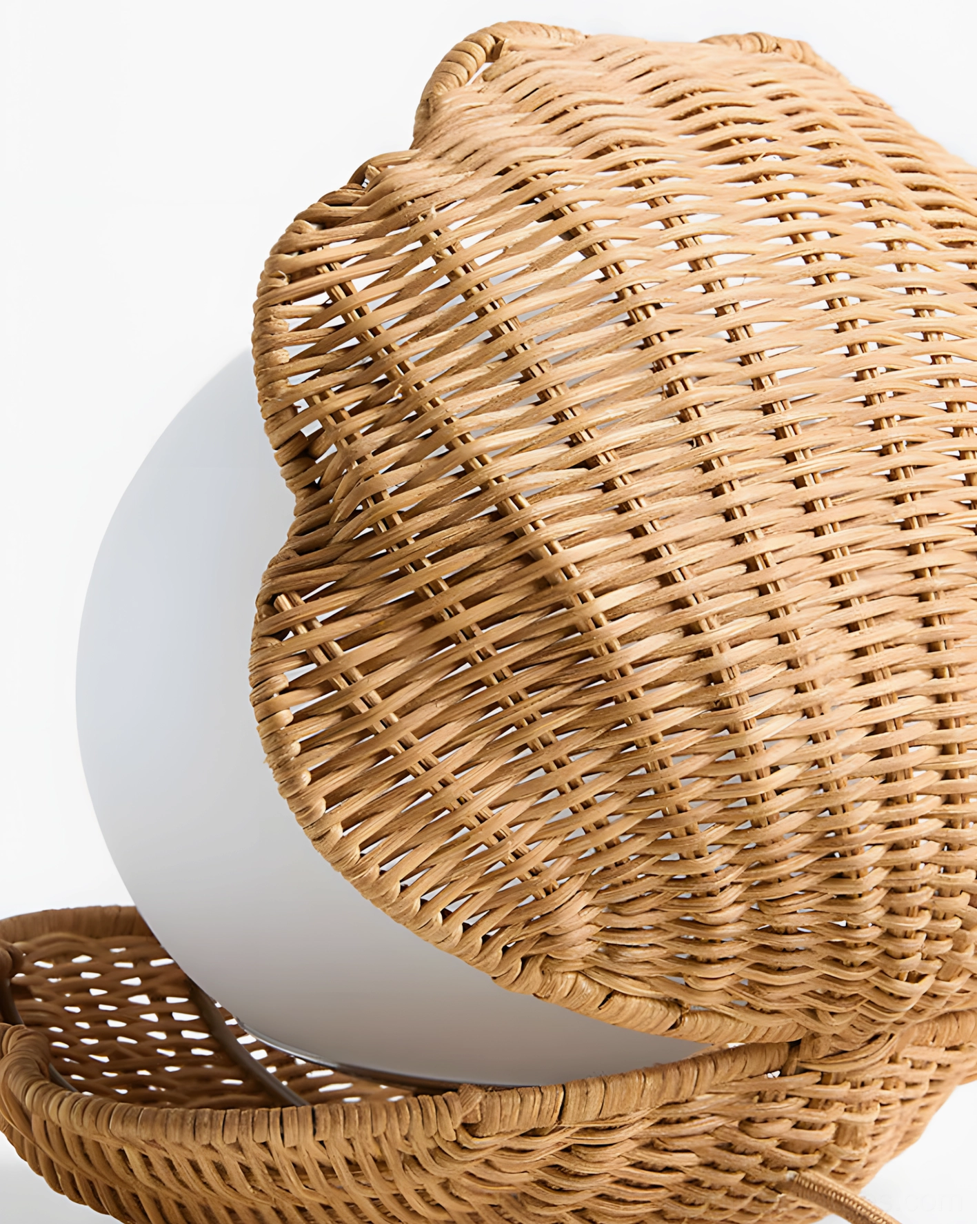 Rattan seashell table lamp product profile view showing hand-woven detail