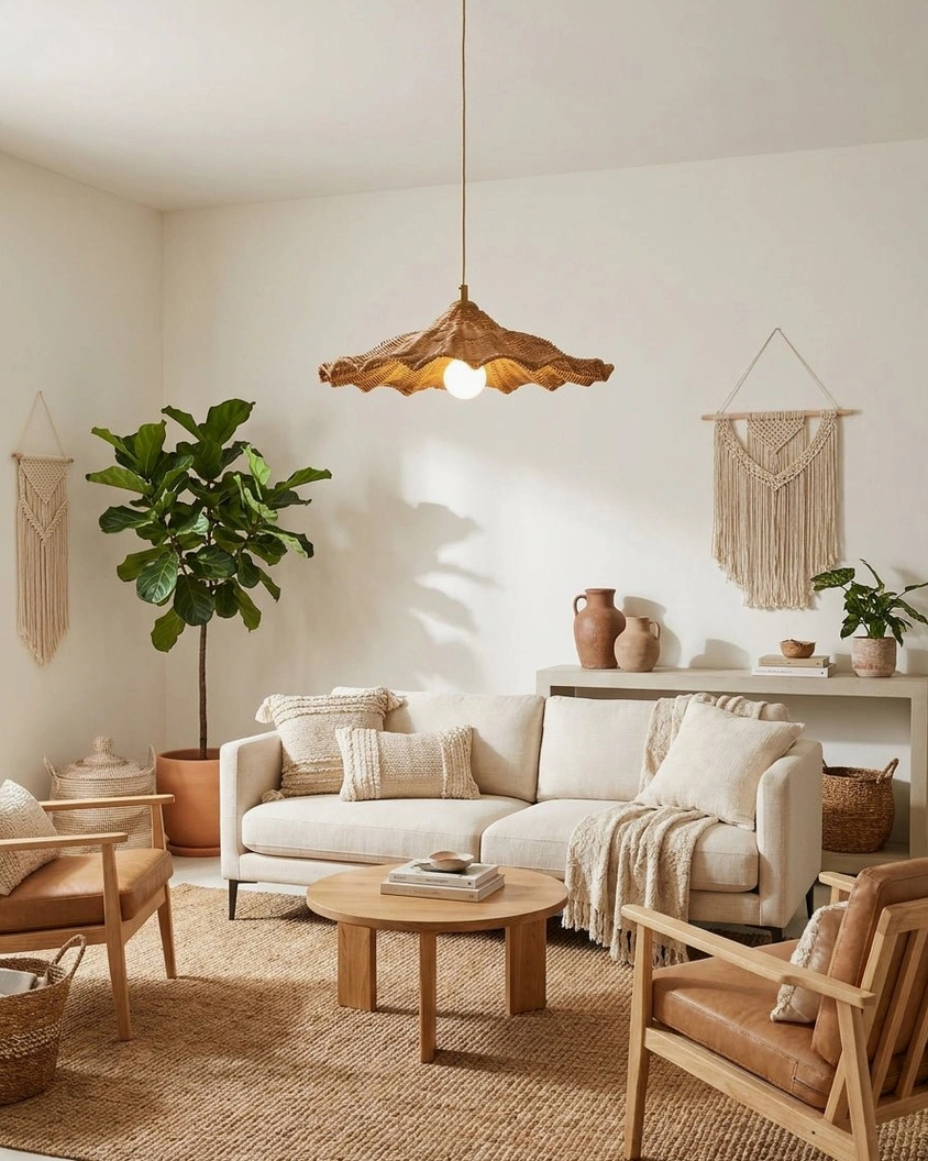 Ravela handwoven rattan wave pendant light 42cm diameter with brass canopy collar, product detail shot studio background
