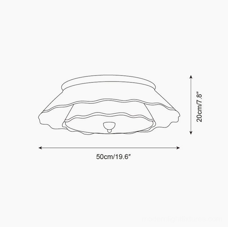 Ravelle ceiling light fixture technical orthographic drawing showing 50cm diameter dimensions