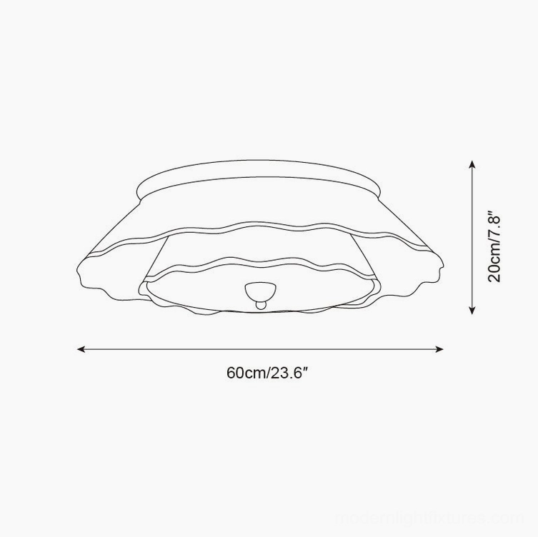 Ravelle ceiling light fixture technical orthographic drawing showing 60cm diameter dimensions