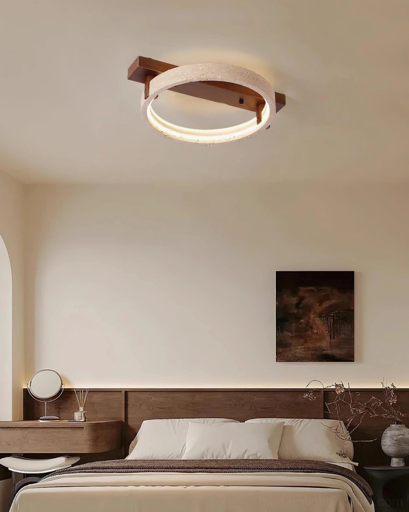 Modern minimalist ceiling light Ravelo travertine fixture contemporary interior design application
