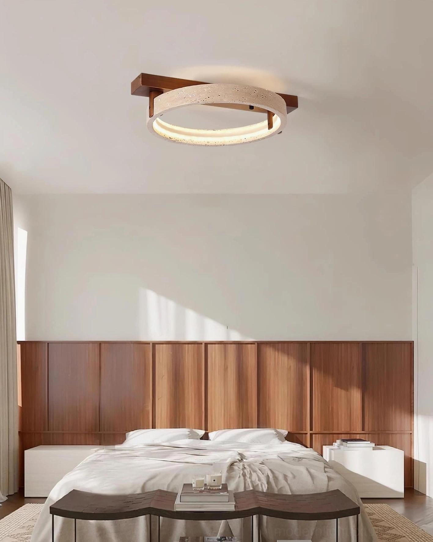 Ravelo travertine ring ceiling light warm LED 3000K color temperature ambient lighting fixture