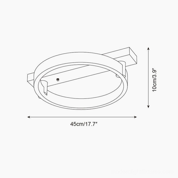 Ravelo travertine ceiling light technical drawing with 45cm diameter and 10cm height measurements