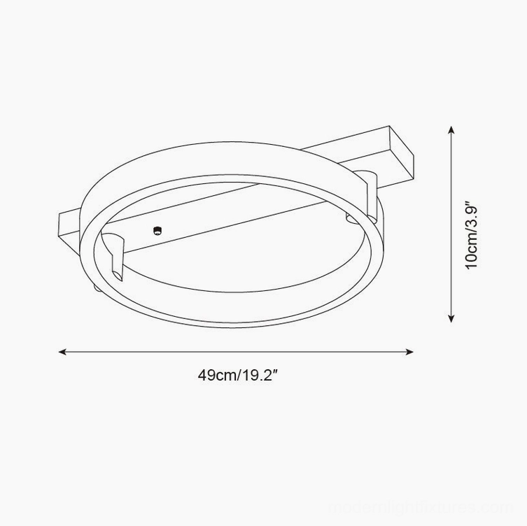 Ravelo modern ceiling light fixture technical specifications showing 49cm width and 10cm height dimensions